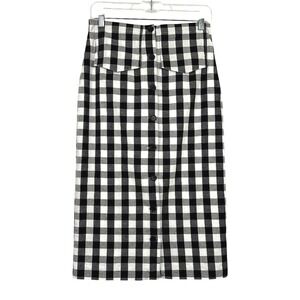Reconfort Midi Skirt Women's Size 38(8) Gingham Black White Cotton Button Front‎